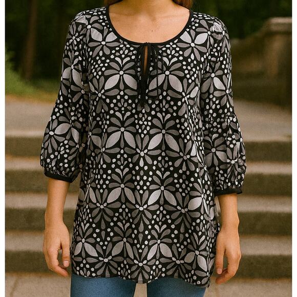 Milly Silk Keyhole Blouse Abstract Black White Size 6 - Picture 1 of 7